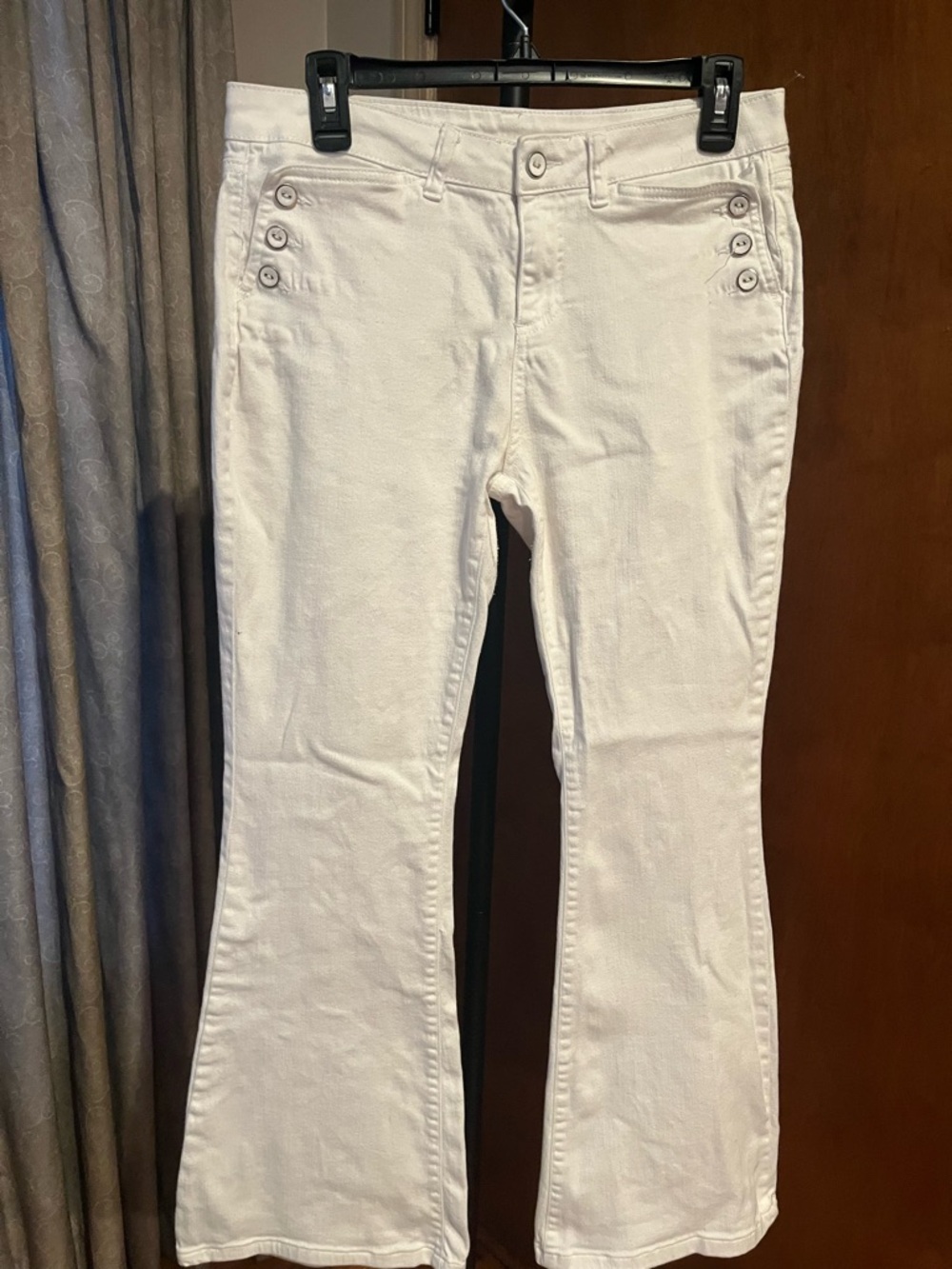 New York & Company White Flare Jeans - Button Accent